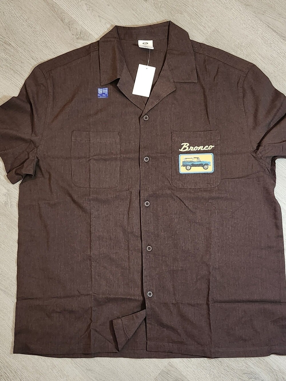 Mens Ford Bronco Short Sleeve Button Up Shirt - Brown. - Size L